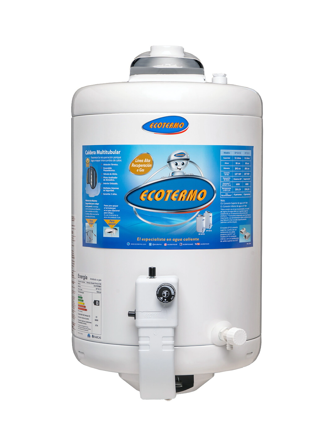 Termotanque 53L Ecotermo C/Inferior Colgar GN  Alta recup. 