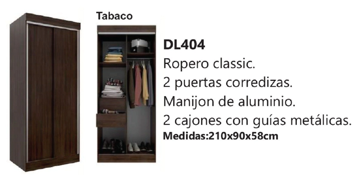 Placard Delos DL404TA - 2P  Corredizas 2 Cajones 